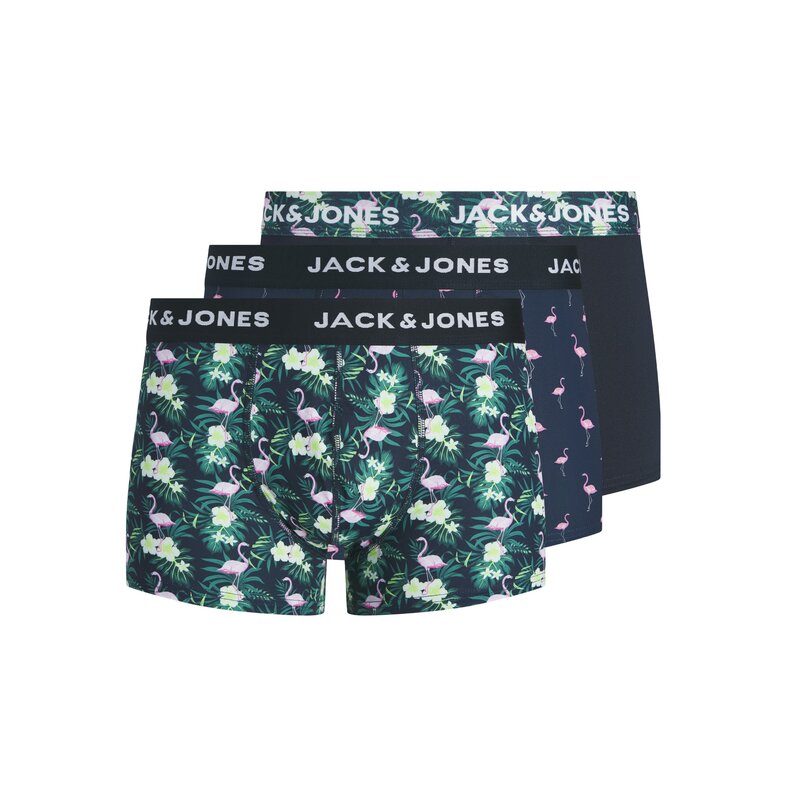Jack & Jones Jack & Jones Heren Boxershorts Trunks Microfiber JACFLAMINGO Flamingo Print 3-Pack Donkerblauw