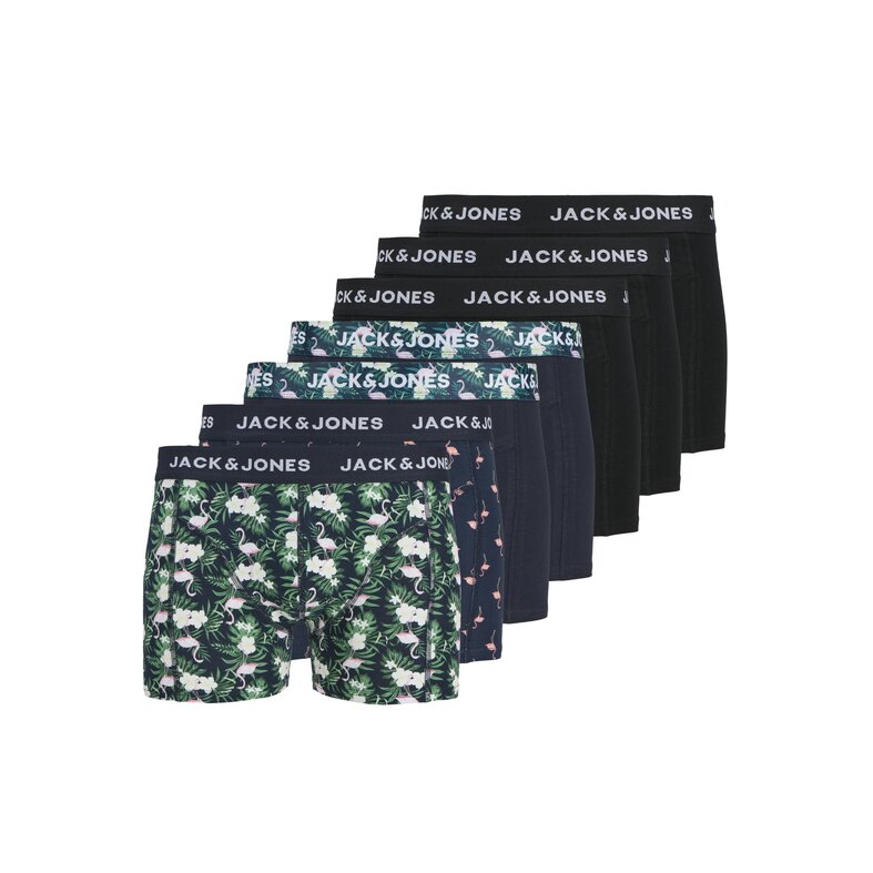 Jack & Jones Jack & Jones Heren Boxershorts Trunks JACFLAMINGO Flamingo Print 7-Pack Donkerblauw/Zwart
