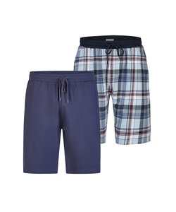 Phil & Co Heren Korte Pyjamabroeken 2-Pack Blauw Geruit/Donkerblauw