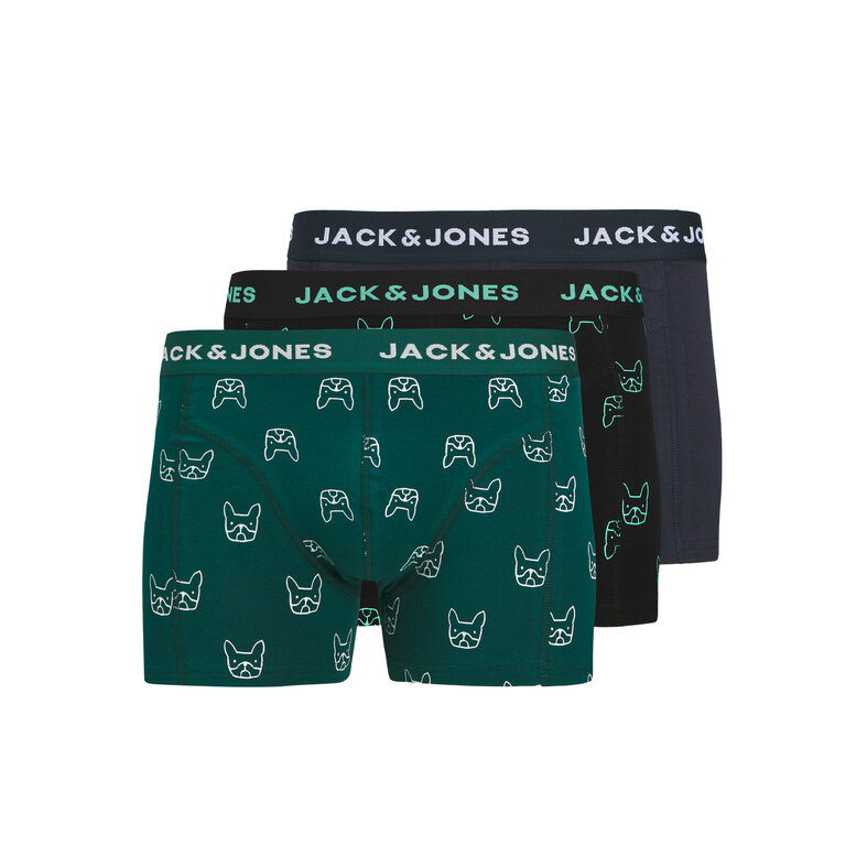 Jack & Jones Junior Jack & Jones Junior Boys Boxer Shorts Trunks JACDENIM Dog Print 3-Pack Green/Dark Blue