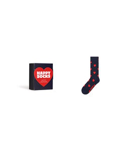 Happy Socks Unisex Socks Heart Print Valentine Giftbox 1-Pair Dark Blue