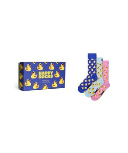 Happy Socks Men's Socks Rubber Rubber Rubber Rubber Ducks Print Giftbox 3-Pack Blue/Light Blue/Pink