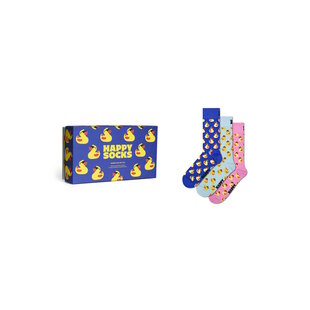 Happy Socks Heren Sokken Rubberen Badeendjes Print Giftbox 3-Pack Blauw/Lichtblauw/Roze
