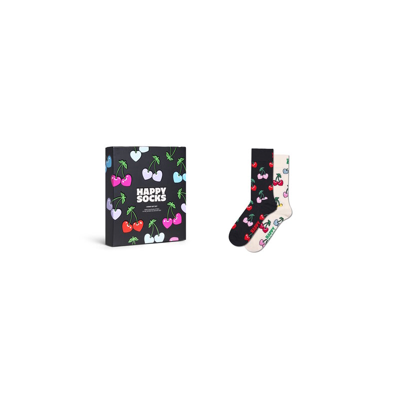 Happy Socks Happy Socks Dames Sokken Kers Hartjes Valentijn 2-Pack Zwart