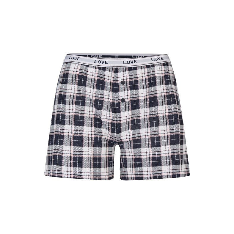 By Louise By Louise Ladies Short Pajama Set Shortama Set Dark Blue Plain/Checked