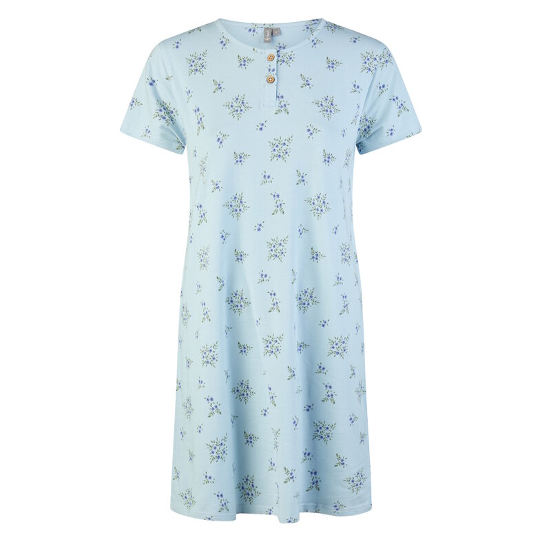 By Louise By Louise Ladies Nightshirt Short Sleeve Blue Flowered