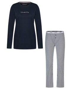 By Louise Dames Pyjama Set Lang Donkerblauw Gestreept