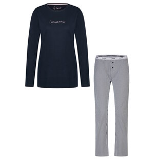 By Louise Dames Pyjama Set Lang Donkerblauw Gestreept