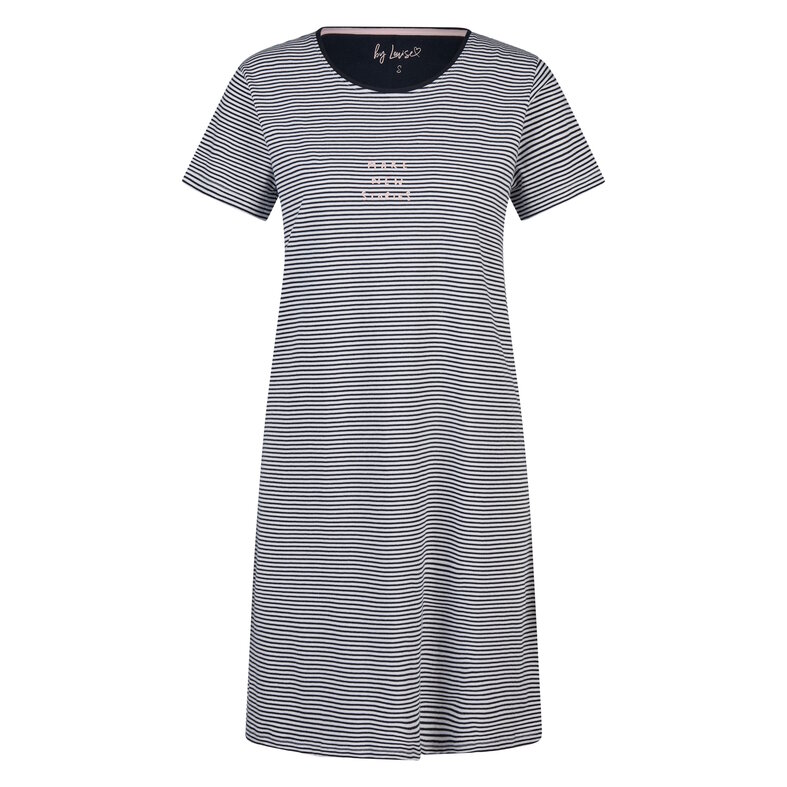 By Louise By Louise Dames Lang Nachthemd Korte Mouwen Donkerblauw Gestreept