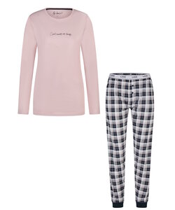 By Louise Dames Pyjama Set Lang Roze/Donkerblauw Geruit