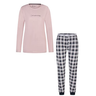 By Louise Ladies Pyjama Set Long Pink/Dark Blue Checkered
