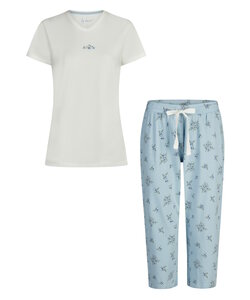 By Louise Ladies Capri Pyjamas Three Quarter Pants V-Neck White/Blue Floral