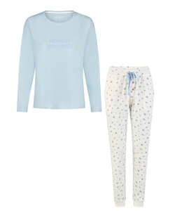 By Louise Dames Pyjama Set Lang Blauw/Wit Gebloemd