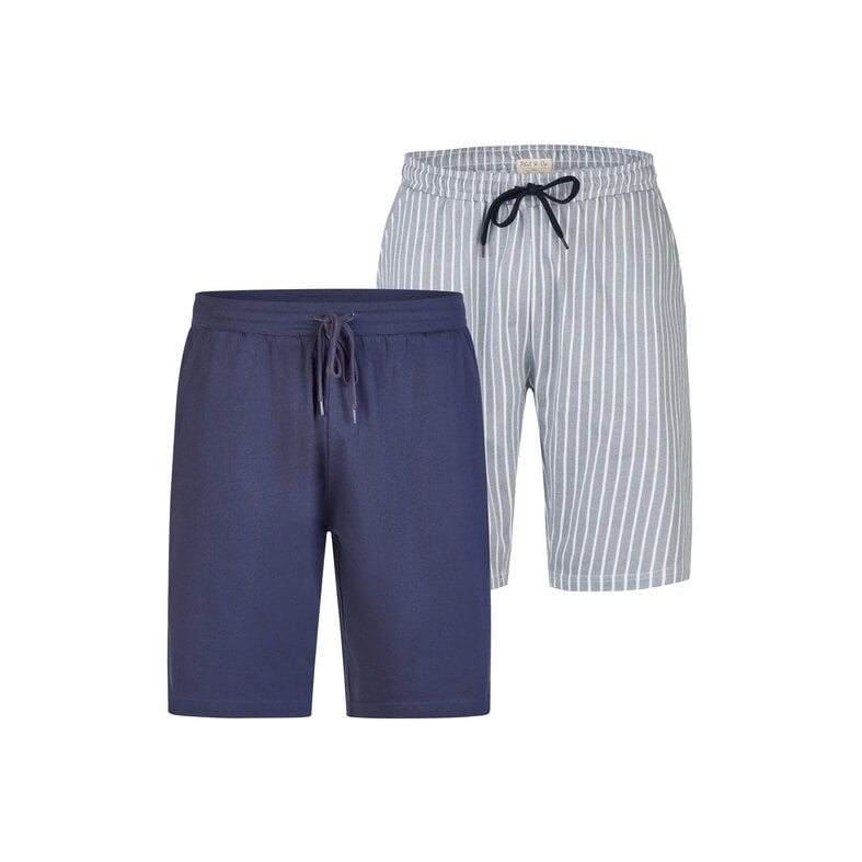 Phil & Co Phil & Co Heren Korte Pyjamabroeken 2-Pack Grijs Gestreept/Donkerblauw