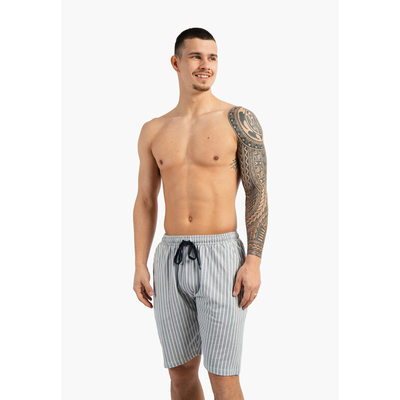 Phil & Co Phil & Co Heren Korte Pyjamabroeken 2-Pack Grijs Gestreept/Donkerblauw