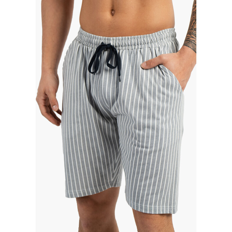 Phil & Co Phil & Co Heren Korte Pyjamabroeken 2-Pack Grijs Gestreept/Donkerblauw