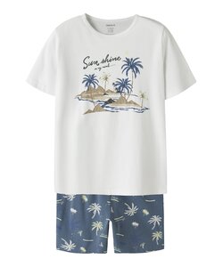 Name It Boys Short Pyjama Set Shortama NKMNIGHTSET White/Blue Palm Print