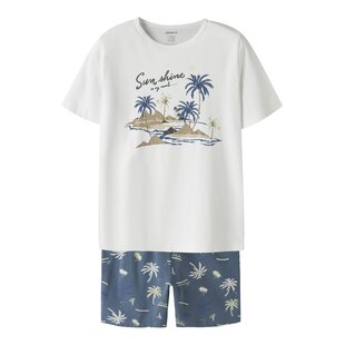Name It Boys Short Pyjama Set Shortama NKMNIGHTSET White/Blue Palm Print