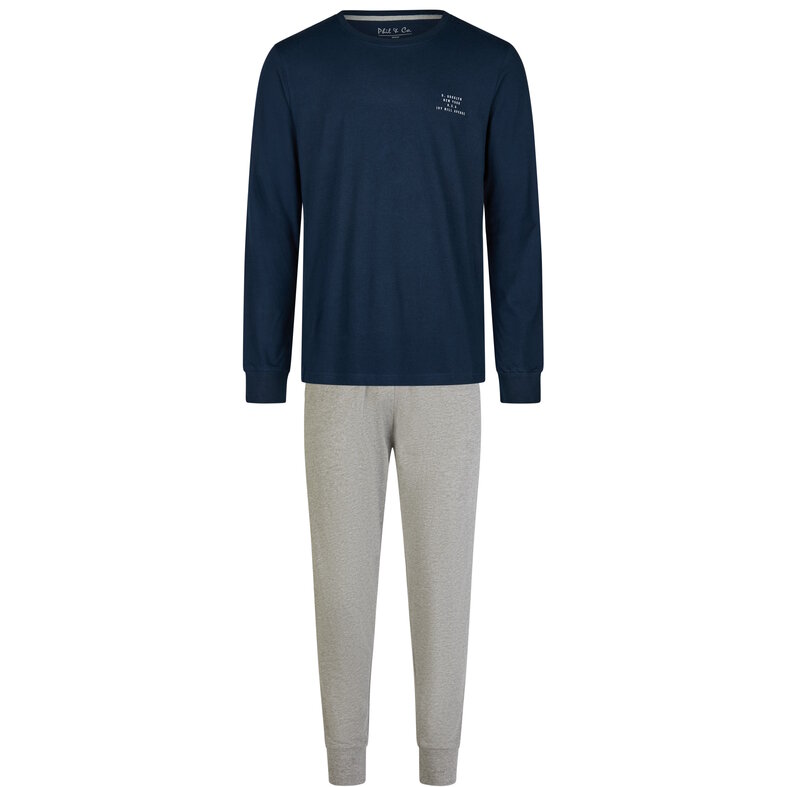 Phil & Co Phil & Co Essential Heren Pyjama Set Lang Donkerblauw/Grijs