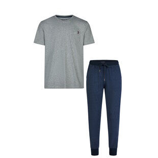 Phil & Co Essential Heren Pyjama Set Korte Mouw Grijs/Blauw