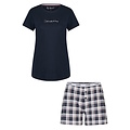 By Louise By Louise Dames Korte Pyjama Set Shortama Donkerblauw Effen/Geruit