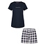 By Louise By Louise Dames Korte Pyjama Set Shortama Donkerblauw Effen/Geruit