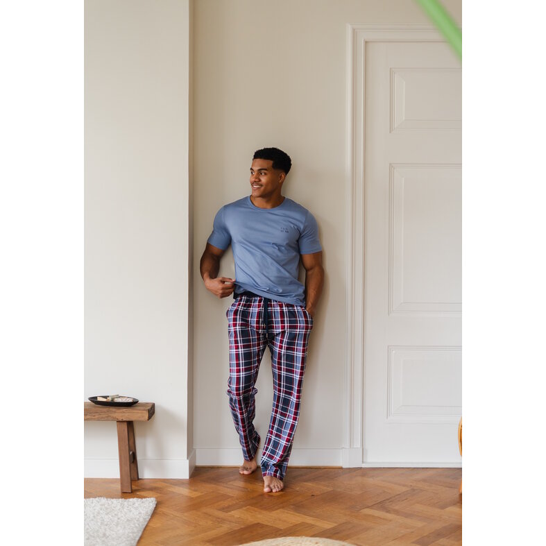 Phil & Co Phil & Co Heren Pyjamashirt Korte Mouw Blauw