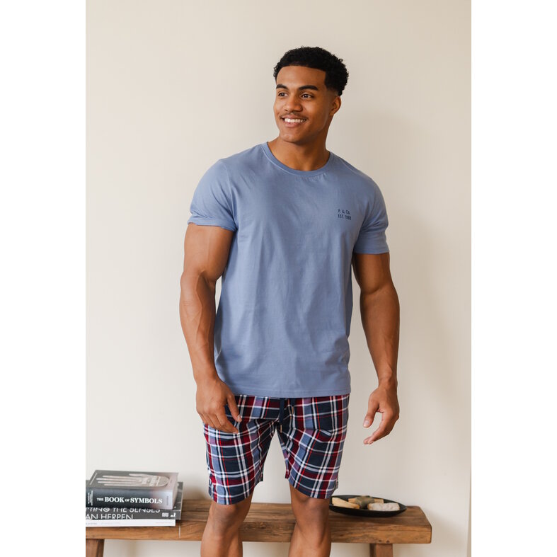 Phil & Co Phil & Co Men's Short Pyjama Pants Dark Blue/Red Checkered