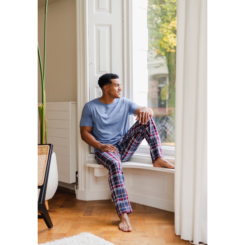 Phil & Co Phil & Co Heren Pyjamashirt Korte Mouw Blauw