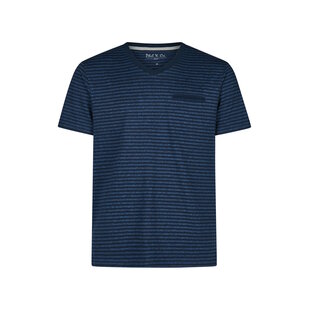 Phil & Co Heren Pyjamashirt Korte Mouw Donkerblauw/Blauw Gestreept