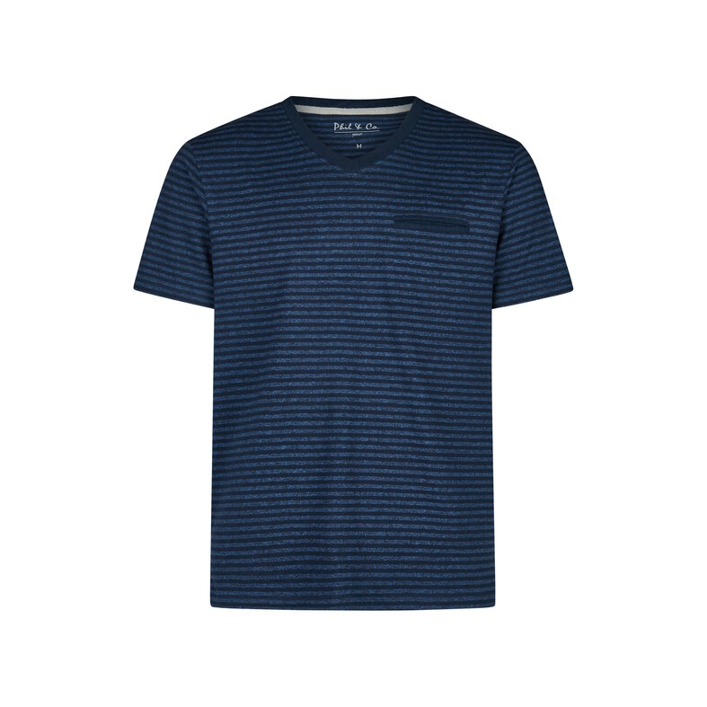 Phil & Co Phil & Co Heren Pyjamashirt Korte Mouw Donkerblauw/Blauw Gestreept