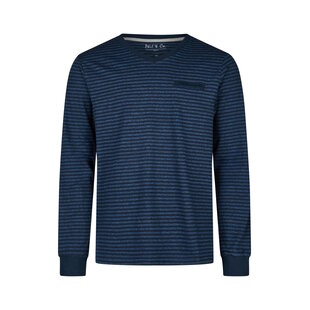 Phil & Co Heren Pyjamashirt Lange Mouw Donkerblauw/Blauw Gestreept