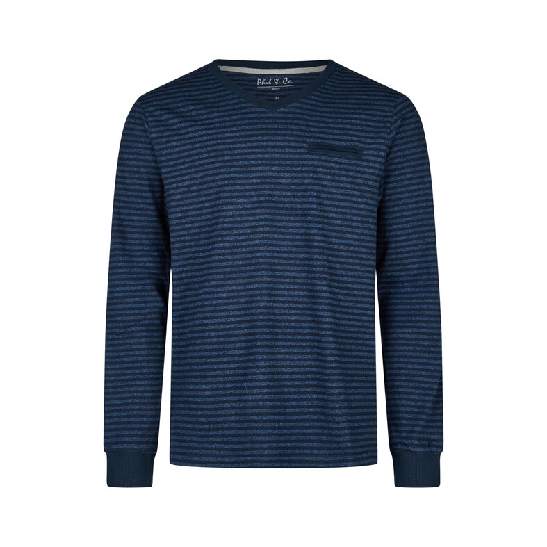 Phil & Co Phil & Co Men's Long Sleeve Pyjama Shirt Dark Blue/Blue Striped
