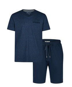 Phil & Co Essential Shortama Heren Korte Pyjama Set Blauw/Gestreept