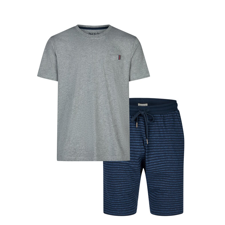 Phil & Co Phil & Co Essential Shortama Men's Short Pajama Set Grey/Blue