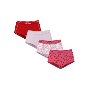 Pieces Women's Hipster PCLOGO 4-Pack Red/Pink Hearts Print