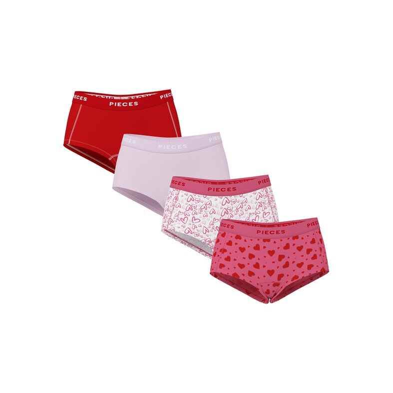PIECES Pieces Women's Hipster PCLOGO 4-Pack Red/Pink Hearts Print