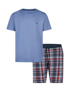 Phil & Co Essential Shortama Heren Korte Pyjama Set Blauw/Geruit