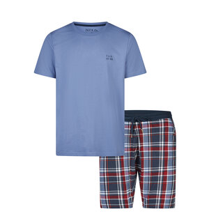 Phil & Co Essential Shortama Men's Short Pajama Set Blue/Checked