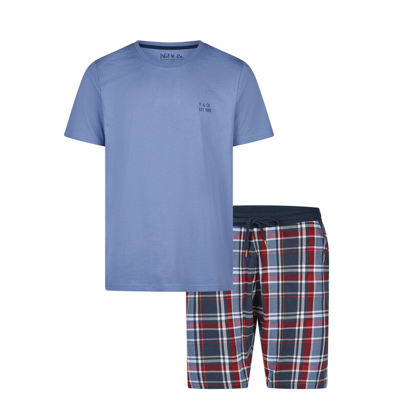 Phil & Co Phil & Co Essential Shortama Men's Short Pajama Set Blue/Checked