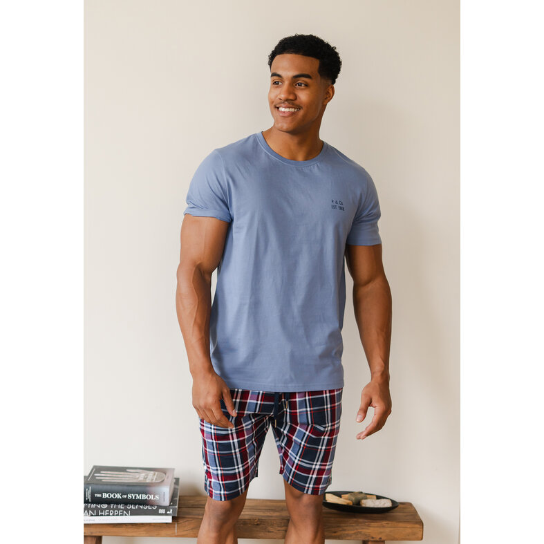 Phil & Co Phil & Co Essential Shortama Men's Short Pajama Set Blue/Checked