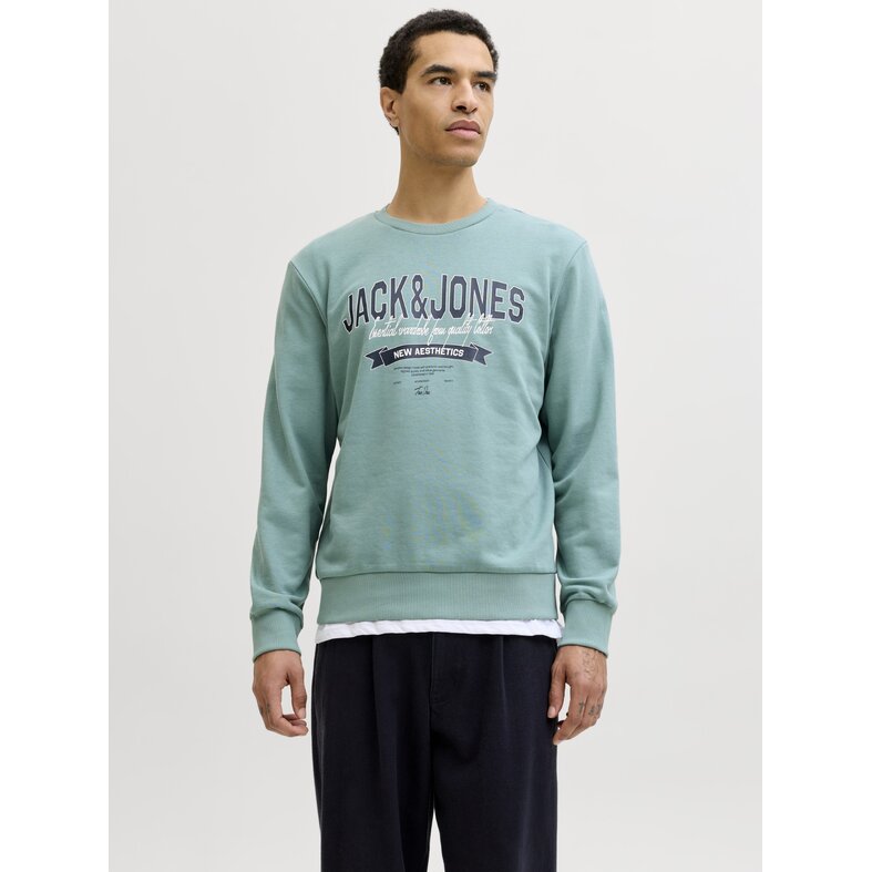 Jack & Jones Jack & Jones Men's Sweater JJELOGO Sweatshirt Logo Print Turquoise