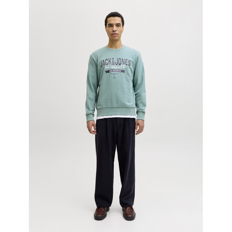 Jack & Jones Jack & Jones Men's Sweater JJELOGO Sweatshirt Logo Print Turquoise