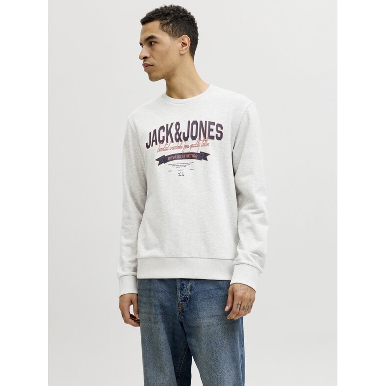 Jack & Jones Jack & Jones Men's Sweater JJELOGO Sweatshirt Logo Print White