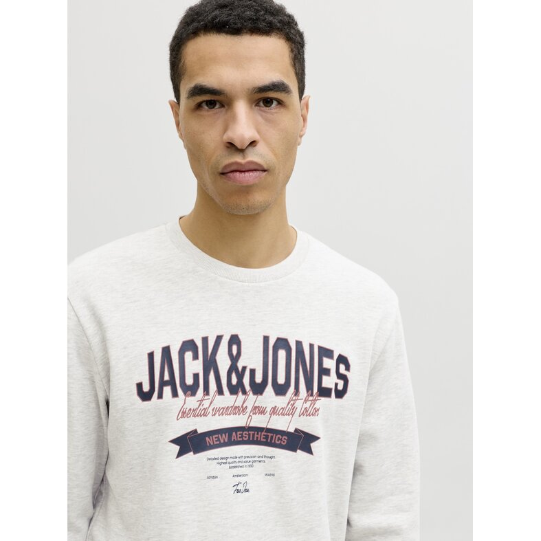 Jack & Jones Jack & Jones Men's Sweater JJELOGO Sweatshirt Logo Print White