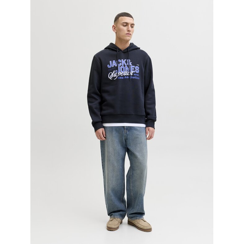 Jack & Jones Jack & Jones Heren Hoodie JJELOGO Logo Print Donkerblauw