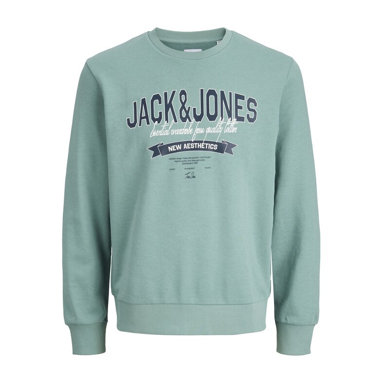 Jack & Jones Jack & Jones Men's Sweater JJELOGO Sweatshirt Logo Print Turquoise