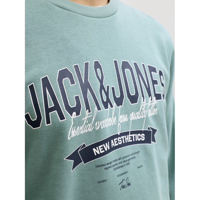 Jack & Jones Jack & Jones Men's Sweater JJELOGO Sweatshirt Logo Print Turquoise