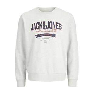 Jack & Jones Men's Sweater JJELOGO Sweatshirt Logo Print White