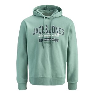 Jack & Jones Men's Hoodie JJELOGO Logo Print Turquoise
